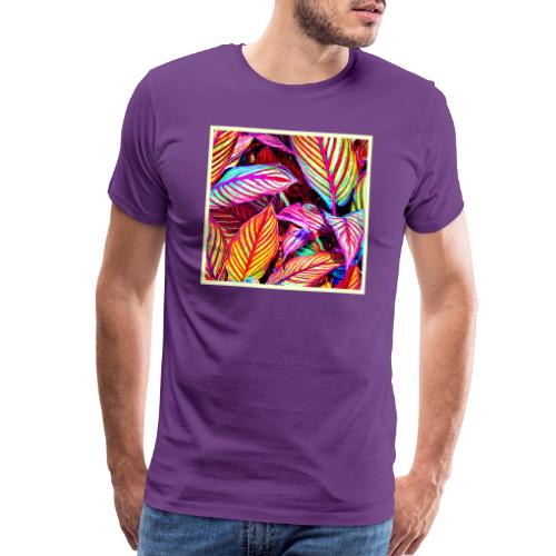 Striped Neon Leaves Design - Men's Premium T-Shirt