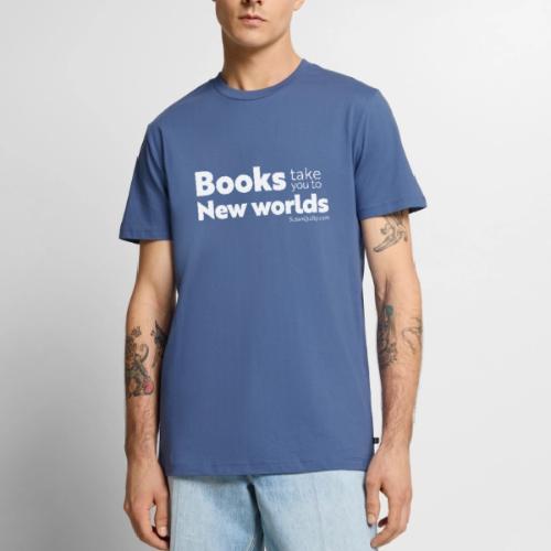 Books Take You to New Worlds (white text) - Men's Premium T-Shirt