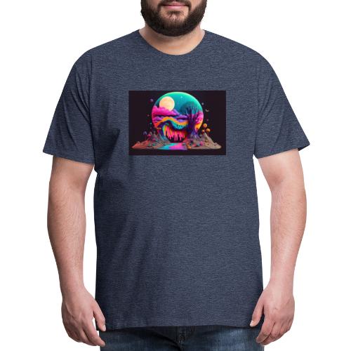 Spooky Full Moon Psychedelic Landscape Paint Drips - Men's Premium T-Shirt