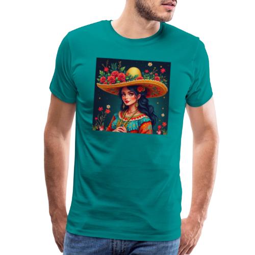 Mexican Design, Regional Mexican Charro Woman - Men's Premium T-Shirt