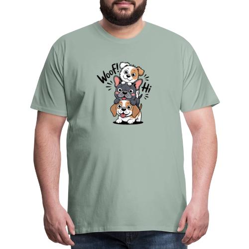 Playful Puppy Stack – Cute Cartoon Dog Design - Men's Premium T-Shirt