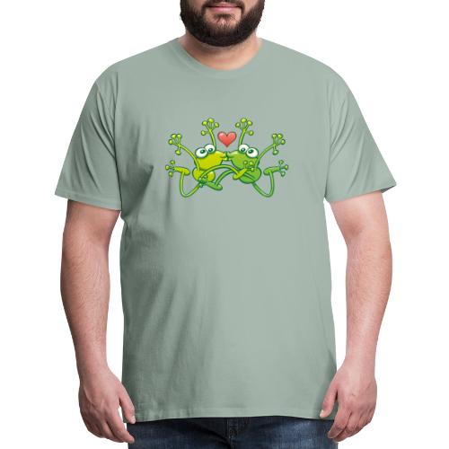 Frogs in love performing an acrobatic jumping kiss - Men's Premium T-Shirt
