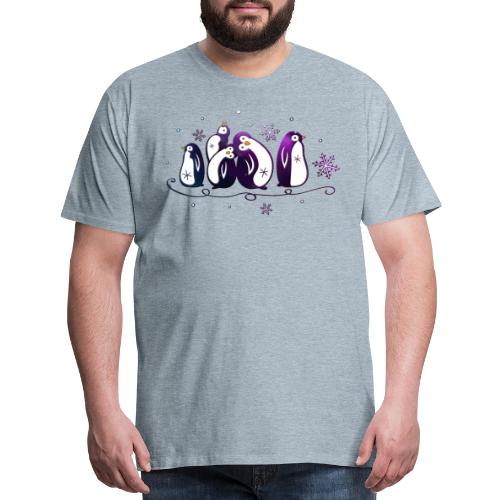 Purple penguins with snowflakes. Winter, snow and - Men's Premium T-Shirt