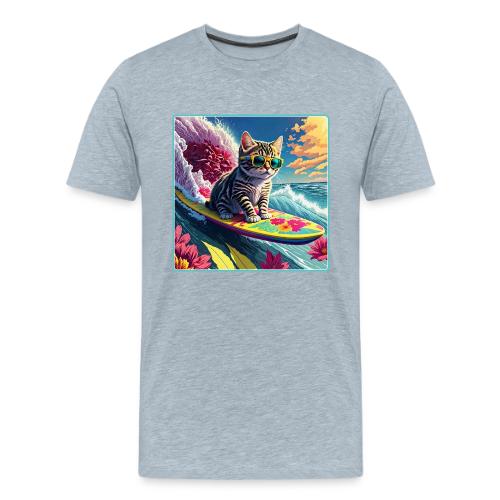 Kitten Surfing A Pink Flower Wave - Men's Premium T-Shirt