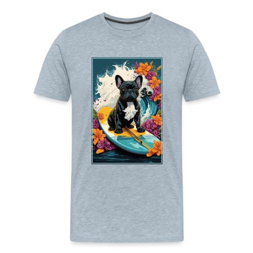 French Bulldog Surfing A Flower Wave - Men's Premium T-Shirt
