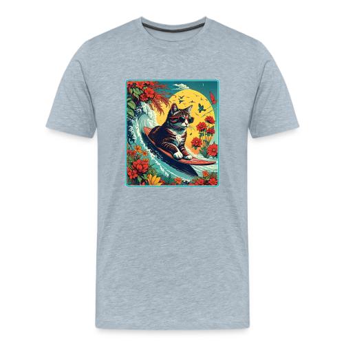 Kitten Surfing In Flowers - Men's Premium T-Shirt