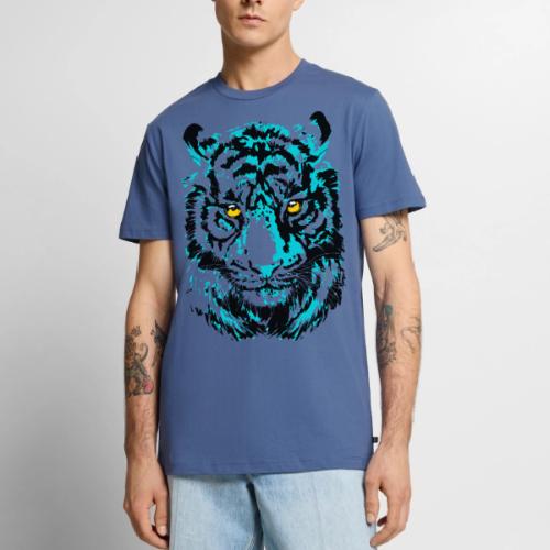 Artistic Tiger Head Portrait Drawing - Turquoise - Men's Premium T-Shirt