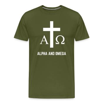 ALPHA AND OMEGA Catholic Christian - Men's Premium T-Shirt - olive green - Front - Liam (192cm)