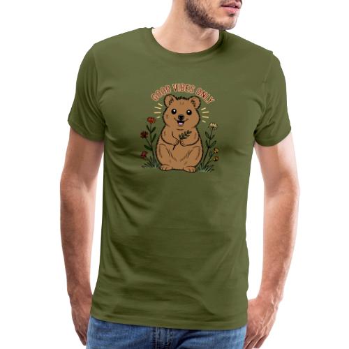 Positive Vibes Only - Happy Quokka with Flowers - Men's Premium T-Shirt