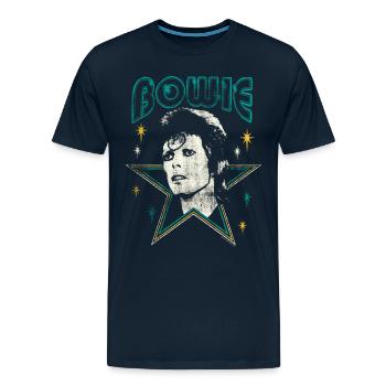 David Bowie Lettering With Portrait And Star - Men's Premium T-Shirt - deep navy - Front - Liam (192cm)