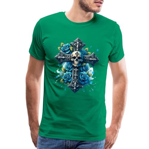 Gothic Collection - Cross, Skull & Blue Roses - Men's Premium T-Shirt