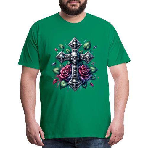 Gothic Collection - Cross, Skulls & Red Roses - Men's Premium T-Shirt