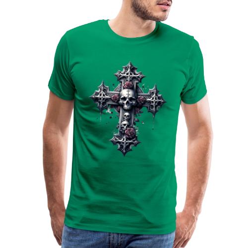 Gothic Cross Collection - Skulls and Red Roses - Men's Premium T-Shirt