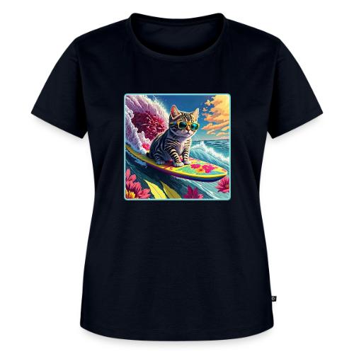 Kitten Surfing A Pink Flower Wave - Women's Premium T-Shirt
