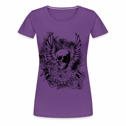 Cool OnePleasure Skull Wings Roses Banner - Women's Premium T-Shirt