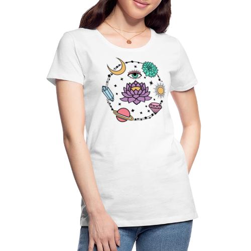 Healing Crystal, Moon, Flower, Sun - Women's Premium T-Shirt