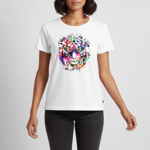 Colorful Tiger Head Portrait Drawing - Women's Premium T-Shirt