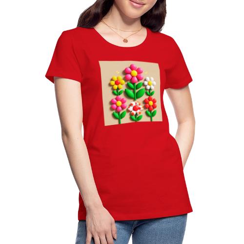 3D Flowers and Butterflies in Amber, Floral Design - Women's Premium T-Shirt