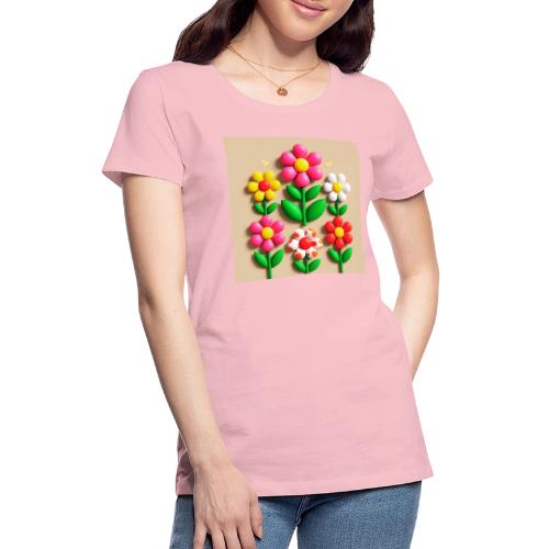 3D Flowers and Butterflies in Amber, Floral Design - Women's Premium T-Shirt