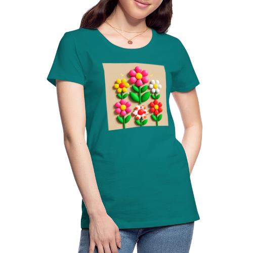 3D Flowers and Butterflies in Amber, Floral Design - Women's Premium T-Shirt