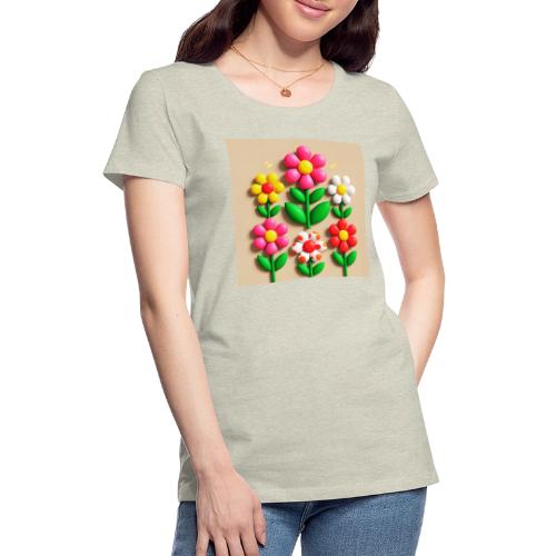 3D Flowers and Butterflies in Amber, Floral Design - Women's Premium T-Shirt
