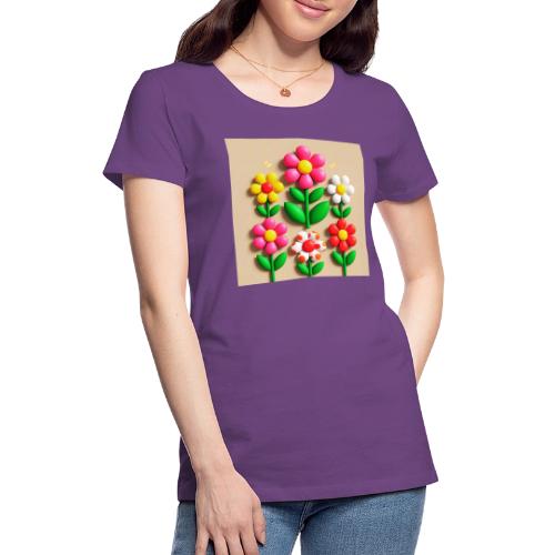 3D Flowers and Butterflies in Amber, Floral Design - Women's Premium T-Shirt