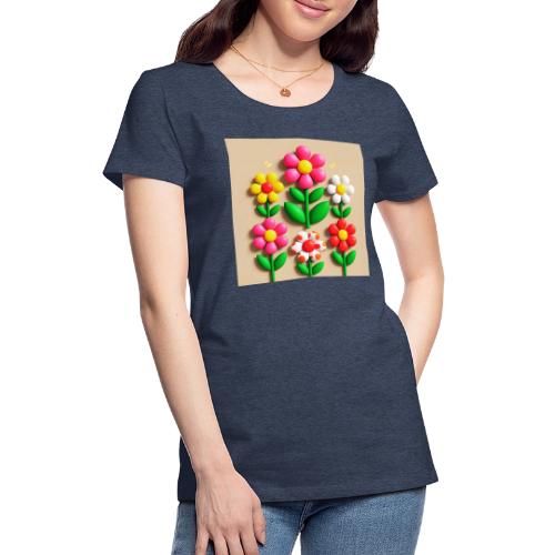 3D Flowers and Butterflies in Amber, Floral Design - Women's Premium T-Shirt