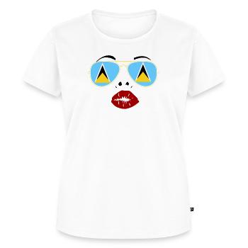 Saint Lucia Flag St Lucia Sunglasses Lips Kiss - Women's Premium T-Shirt - white - Front - AI Model Female 180 light (180cm)