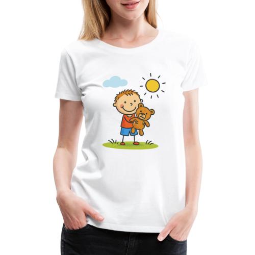 Cute Boy with Teddy Bear Cartoon Shirt - Women's Premium T-Shirt