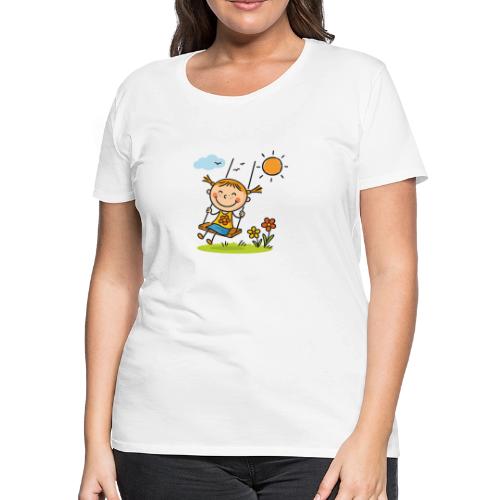 Happy Girl on Swing Cartoon T-Shirt - Women's Premium T-Shirt