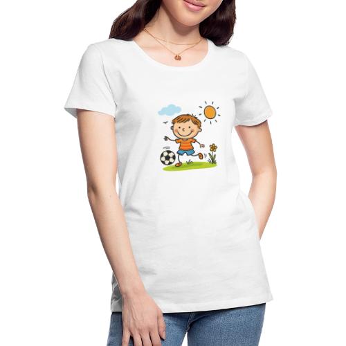 Cartoon Boy Playing Soccer Kids Shirt - Women's Premium T-Shirt
