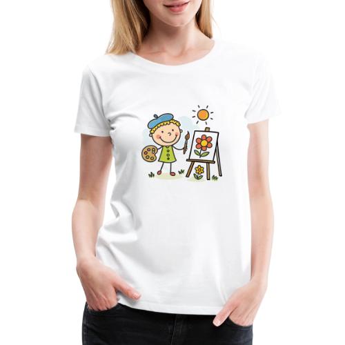 Cartoon Artist Boy Kids Painting T-Shirt - Women's Premium T-Shirt