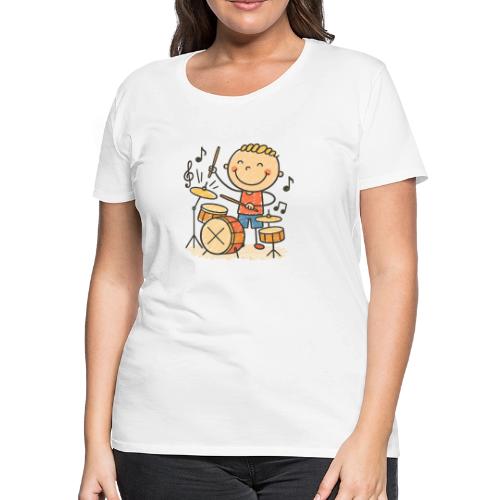Cartoon Boy Playing Drums Kids T-Shirt - Women's Premium T-Shirt