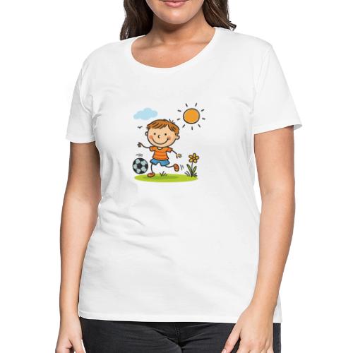 Cartoon Boy Playing Soccer Kids Shirt - Women's Premium T-Shirt