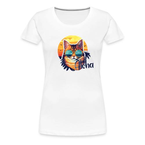 Funny Cat in Hawaiian Aloha Sunglasses - Women's Premium T-Shirt