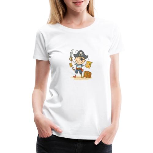 Cartoon Pirate Boy with Treasure Map Kids T-Shirt - Women's Premium T-Shirt