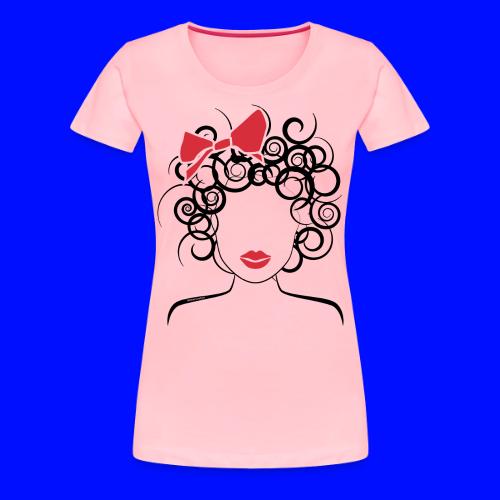 Curly Girl with Red Bow - Women's Premium T-Shirt