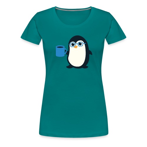 Penguin Coffee Cute - Blue Glasses - Women's Premium T-Shirt