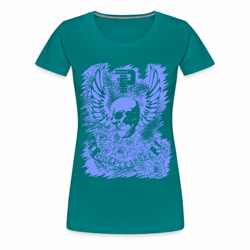 Cool OnePleasure Purple Skull Wings Roses Banner - Women's Premium T-Shirt