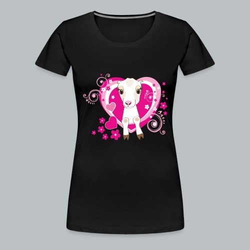 Valentine Goat with Hearts and Daisies - Women's Premium T-Shirt