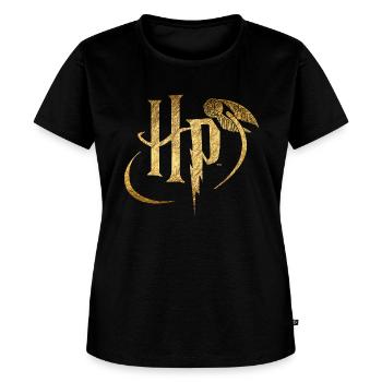 Logo Harry Potter doré - T-shirt premium pour femmes - noir - Devant - Selfina (174cm)