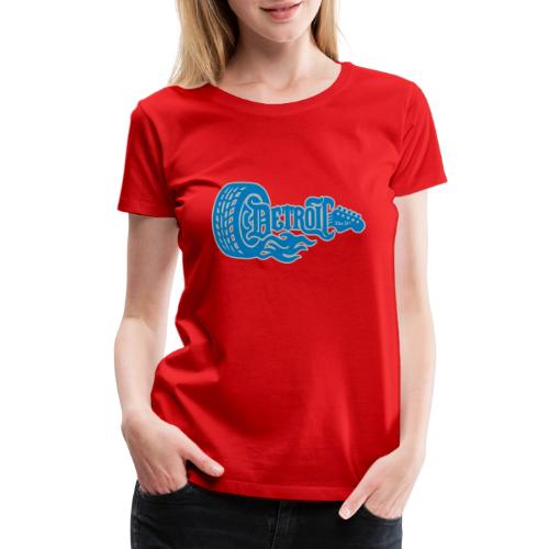 The D® - Detroit Wheel Guitar with Flames Bl Slvr - Women's Premium T-Shirt