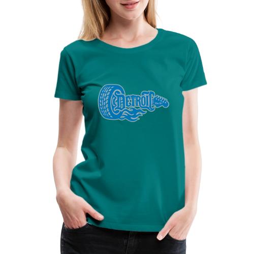 The D® - Detroit Wheel Guitar with Flames Bl Slvr - Women's Premium T-Shirt