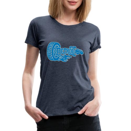 The D® - Detroit Wheel Guitar with Flames Bl Slvr - Women's Premium T-Shirt