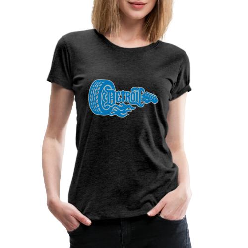 The D® - Detroit Wheel Guitar with Flames Bl Slvr - Women's Premium T-Shirt