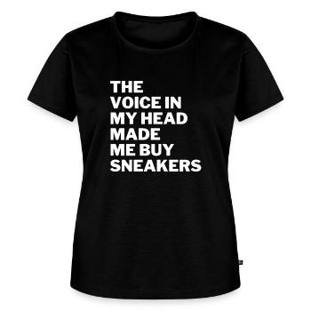 The voice in my head made me buy sneakers - Women's Premium T-Shirt - black - Front - Selfina (174cm)