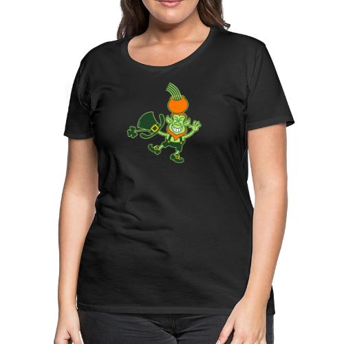 Green Leprechaun Balancing a Pot on his Head - Women's Premium T-Shirt