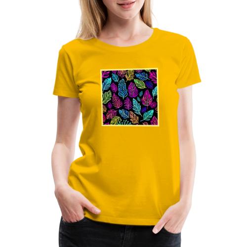 Luminous Foliage Tapestry: Neon Leaves Symphony - Women's Premium T-Shirt