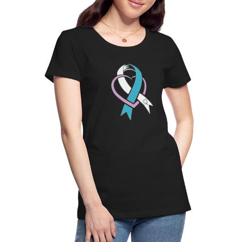 TB Cervical Cancer Awareness Ribbon with Heart - Women's Premium T-Shirt