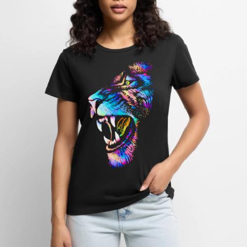 Colorful Lion Head Portrait Drawing - Roaring Lion - Women's Premium T-Shirt